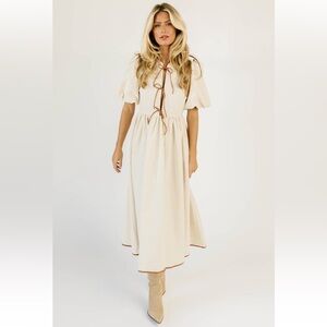 Cream Linen Tie Front Maxi Dress Zoco
